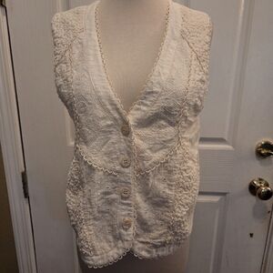 Vintage Lace Eyelet Vest Cream White Boho Bohemian Small Gypsy Hippie Festival
